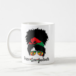 Peace Love Juneteenth Messy Bun Afro Queen Black P Coffee Mug