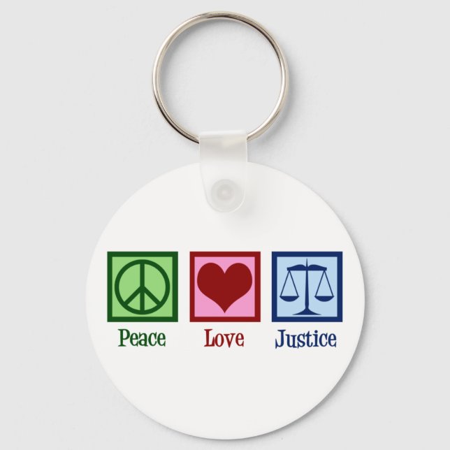 Peace Love Justice Lawyer Legal Scales Keychain (Front)