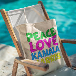 Peace Love Kamala Harris Tote Bag<br><div class="desc">Cute Peace Love Kamala Harris tote bag for a progressive democrat who loves fun, colourful political designs. Vote for Kamala for president in the 2024 election. A fun liberal design in bright colours.</div>