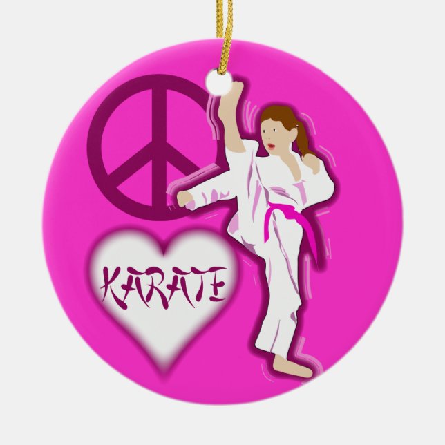 Peace Love Karate Girl Customize Personalized Ceramic Ornament (Front)