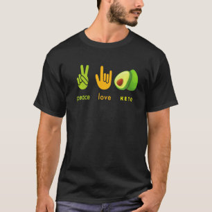 Peace Love Keto Funny Hand Sign And Avocado Design T-Shirt