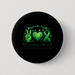 Peace Love Kidney Disease Awareness Green Ribbon 2 Inch Round Button