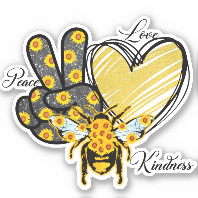 Peace Love Kindness Heart Honeybee Gold Glitter (Front)
