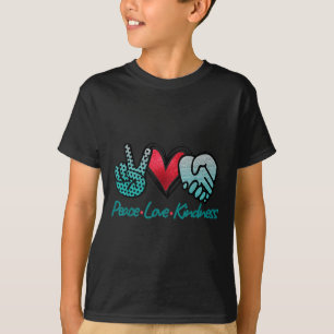 Peace Love Kindness Symbols Teal Design  T-Shirt
