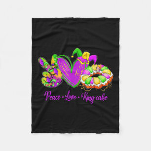 Peace Love King Cake Funny Mardi Gras Party Carniv Fleece Blanket