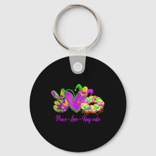 Peace Love King Cake Funny Mardi Gras Party Carniv Keychain