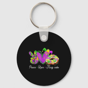 Peace Love King Cake Funny Mardi Gras Party Carniv Keychain