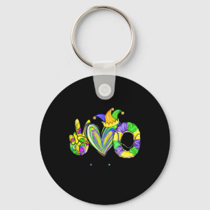 Peace Love King Cake Mardi Gras For Men Women Keychain