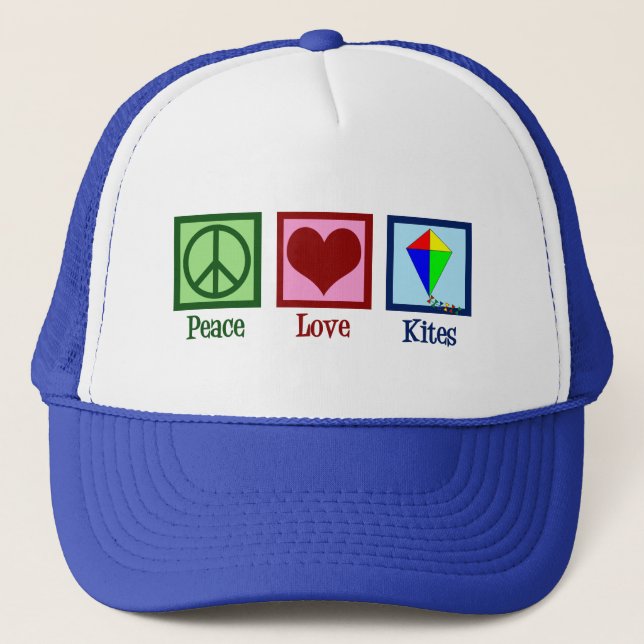 Peace Love Kites Cute Kite Festival Trucker Hat (Front)