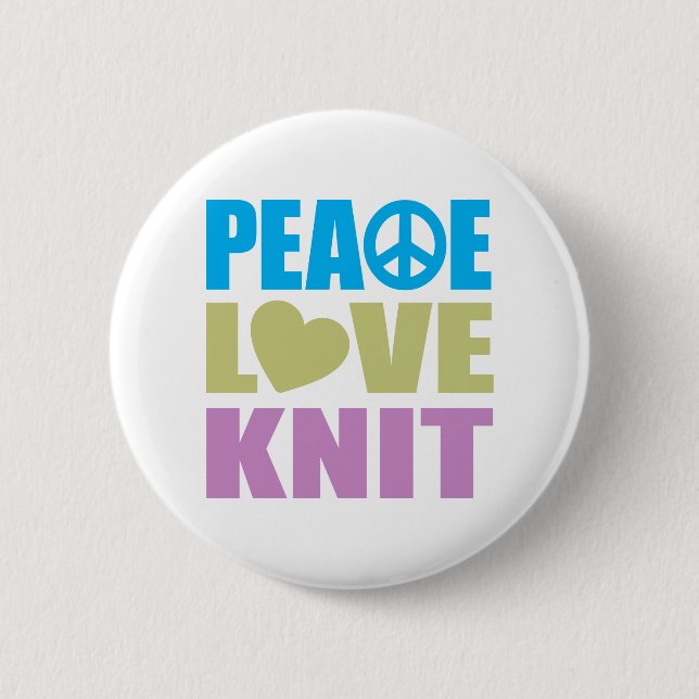 Peace Love Knit 2 Inch Round Button (Front)