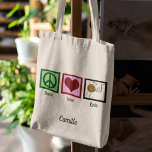 Peace Love Knit Personalized Knitting Tote Bag<br><div class="desc">Peace Love Knitting tote bag for a knitter. Grab your needles and yarn and personalize this cute knit gift.</div>