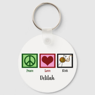 Peace Love & Knitting Keychain