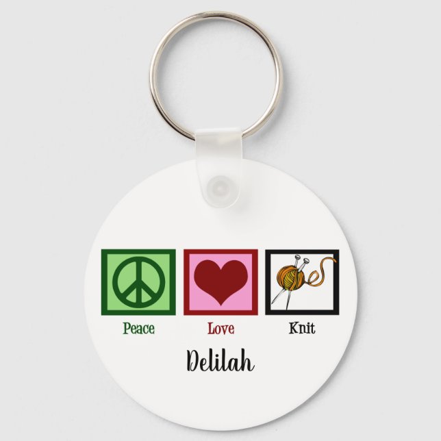Peace Love & Knitting Keychain (Front)