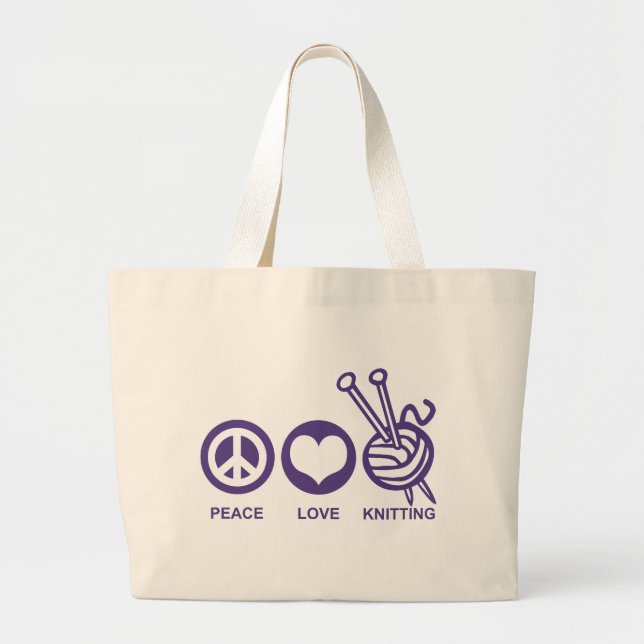 Peace Love Knitting Large Tote Bag (Front)