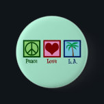 Peace Love L.A. | Cute Los Angeles 2 Inch Round Button<br><div class="desc">Peace Love L.A. Los Angeles is the city of dreams. A cute peace sign,  heart,  and pretty palm trees of Malibu on a beautiful light green button for a cool Californian who likes sunny California gifts.</div>