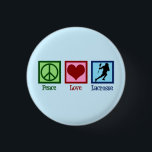 Peace Love Lacrosse 1 Inch Round Button<br><div class="desc">A cool lacrosse player button for someone who likes the fun sport. Peace Love Lacrosse.</div>