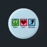 Peace Love Lacrosse 1 Inch Round Button<br><div class="desc">A cool lacrosse player button for someone who likes the fun sport. Peace Love Lacrosse.</div>