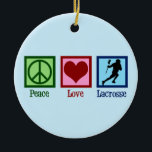 Peace Love Lacrosse Christmas Ceramic Ornament<br><div class="desc">A cool lacrosse player Christmas ornament for someone who likes the fun sport. Peace Love Lacrosse.</div>