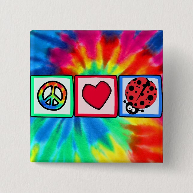 Peace, Love, Ladybugs 2 Inch Square Button (Front)