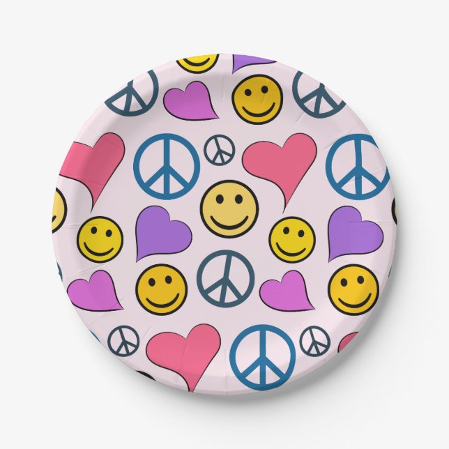Peace Love Laugh Pattern Paper Plate (Front)