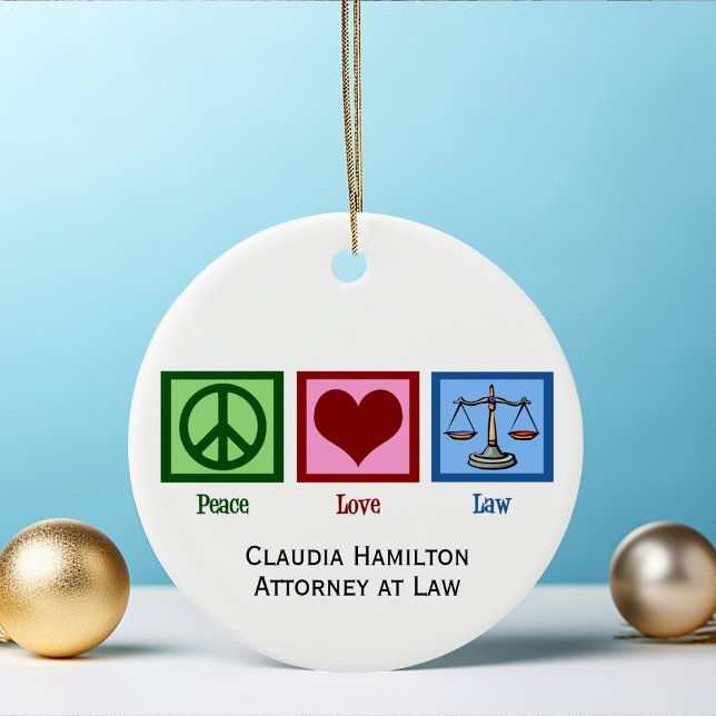 Peace Love Law School Custom Graduation Gift Ceramic Ornament (Creator Uploaded)