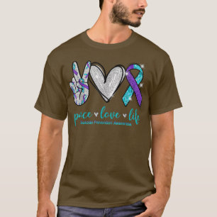 Peace Love Life, Purple Ribbon Suicide Awareness P T-Shirt