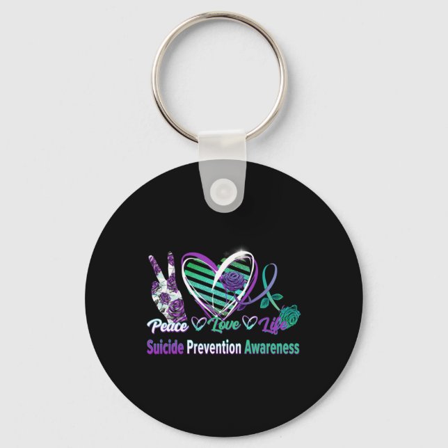 Peace Love Life Suicide Awareness  Semi Colon Gift Keychain (Front)