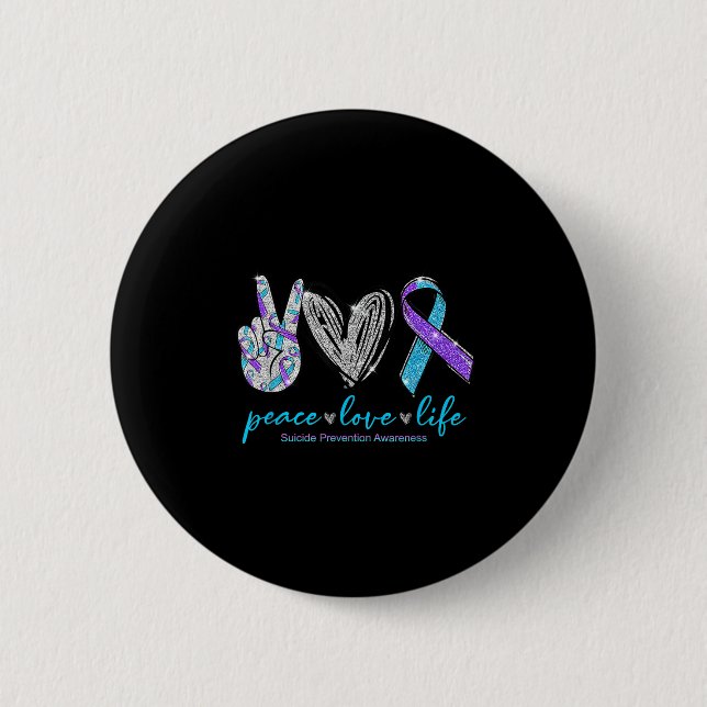 Peace Love Life Suicide Prevention Awareness Heart 2 Inch Round Button (Front)