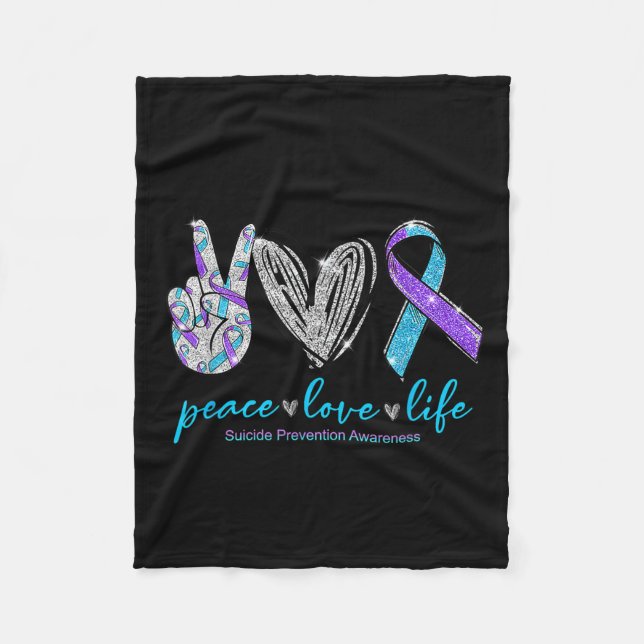 Peace Love Life Suicide Prevention Awareness Heart Fleece Blanket (Front)