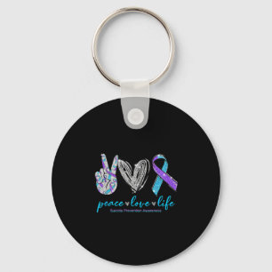 Peace Love Life Suicide Prevention Awareness Heart Keychain