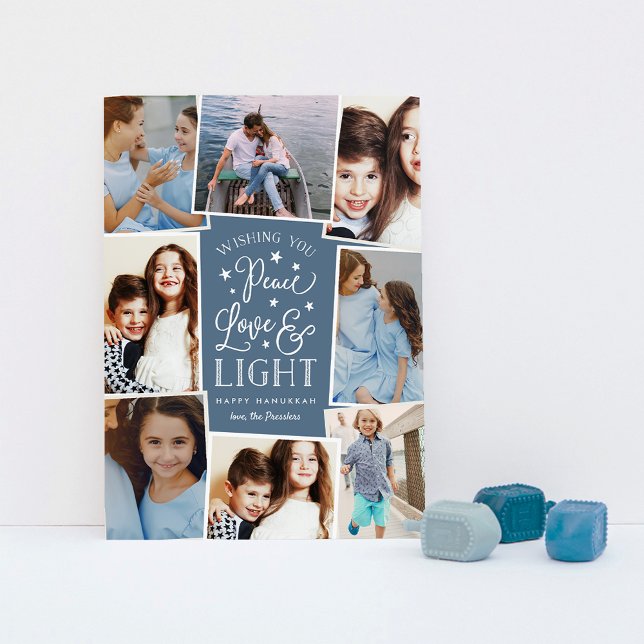Peace, Love & Light | Hanukkah Photo Collage Holiday Card (Creator Uploaded)