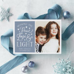 Peace, Love & Light | Hanukkah Photo Holiday Card<br><div class="desc">Modern typography based Hanukkah photo card features your favourite photo with "Peace,  Love and Light" alongside in white hand lettered style typography. Personalize with your family name,  individual names and/or your custom message.</div>