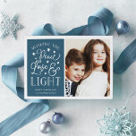 Peace, Love & Light | Hanukkah Photo Holiday Card<br><div class="desc">Modern typography based Hanukkah photo card features your favourite photo with "Peace,  Love and Light" alongside in white hand lettered style typography. Personalize with your family name,  individual names and/or your custom message.</div>