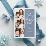 Peace, Love & Light | Hanukkah Photo Holiday Card<br><div class="desc">Beautiful typography based Hanukkah photo card features three of your favourite family photos in a square format along the left side. "Wishing you peace, love and light this Hanukkah and always" appears on the right in white hand lettered typography on a smoky blue background dotted with stars. Customize with your...</div>