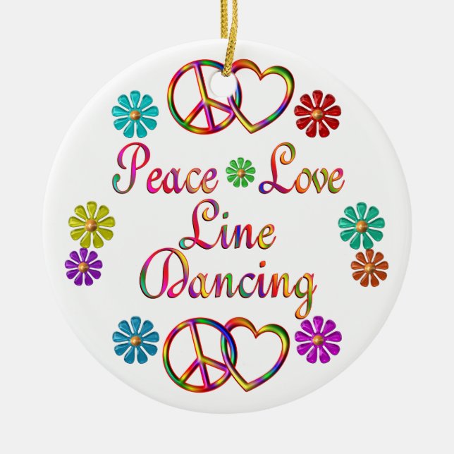 PEACE LOVE LINE DANCING CERAMIC ORNAMENT (Front)