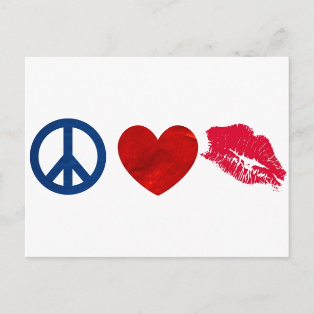 Peace, Love, Lipstick Kiss Postcard (Front)