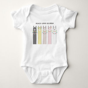 Peace Love Llamas - Cute Retro Colourful Llama Baby Bodysuit