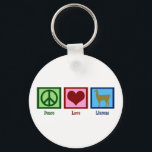 Peace Love Llamas Keychain<br><div class="desc">A peace sign,  heart,  and a cute llama.</div>