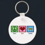 Peace Love Llamas Keychain<br><div class="desc">A peace sign,  heart,  and a cute llama.</div>