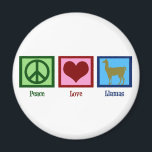 Peace Love Llamas Magnet<br><div class="desc">A peace sign,  heart,  and a cute llama.</div>