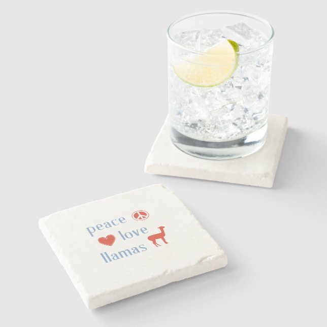 Peace Love Llamas Peace Sign Heart and Llama Stone Coaster (Side)