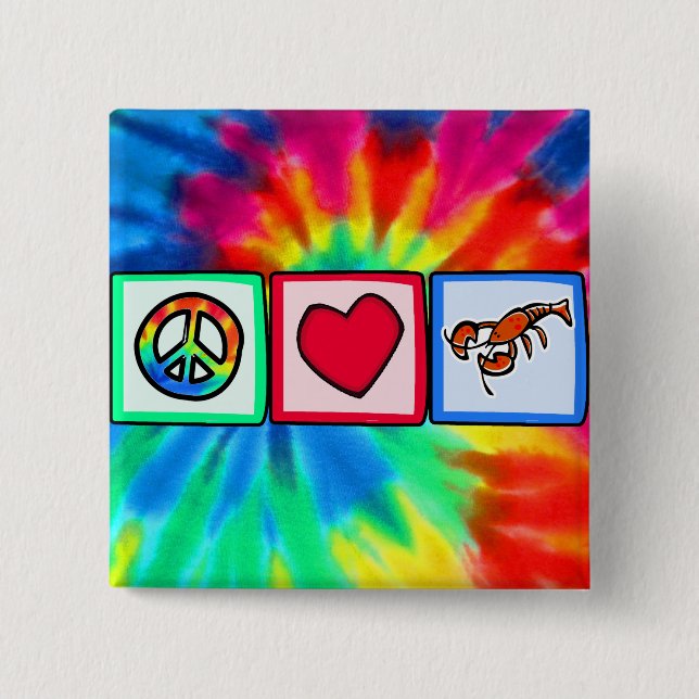Peace, Love, Lobsters 2 Inch Square Button (Front)