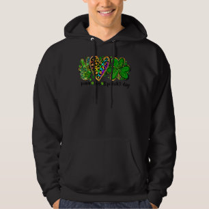 Peace Love Lucky St Patricks Day Shamrock Leopard  Hoodie
