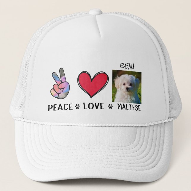 Peace Love Maltese Dog Lovers  Trucker Hat (Front)