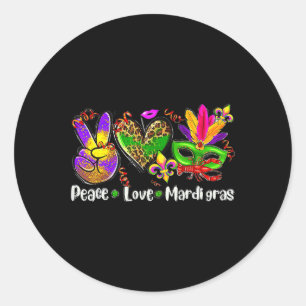 Peace Love Mardi Gras 1  Classic Round Sticker