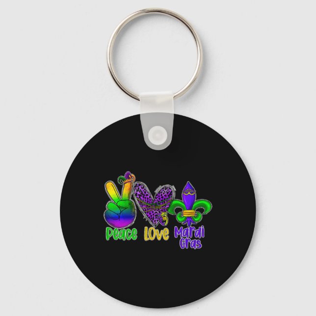 Peace Love Mardi Gras  Keychain (Front)