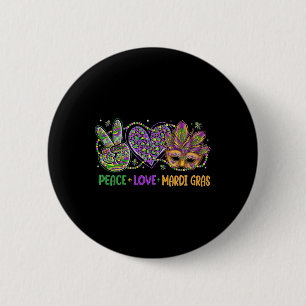Peace Love Mardi Gras Mask Beads For Women Carniva 2 Inch Round Button