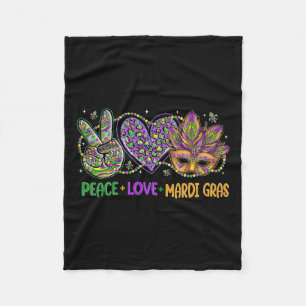 Peace Love Mardi Gras Mask Beads For Women Carniva Fleece Blanket