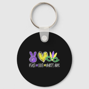 Peace Love Mardi Gras New Orleans Louisiana Parade Keychain