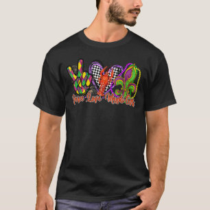 Peace Love Mardi Gras Plaid Heart Crawfish Crayfis T-Shirt